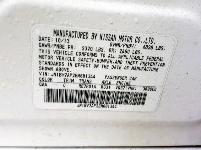 JN1BV7AP2EM681344 - 2014 INFINITI Q50 BASE WHITE photo 10