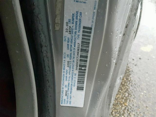 3VWDD21C71M436317 - 2001 VOLKSWAGEN NEW BEETLE 银色 照片 10