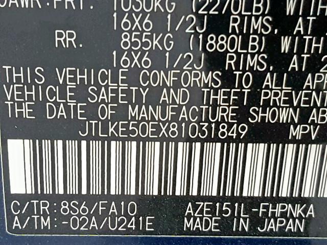 JTLKE50EX81031849 - 2008 TOYOTA SCION XB BLUE photo 10