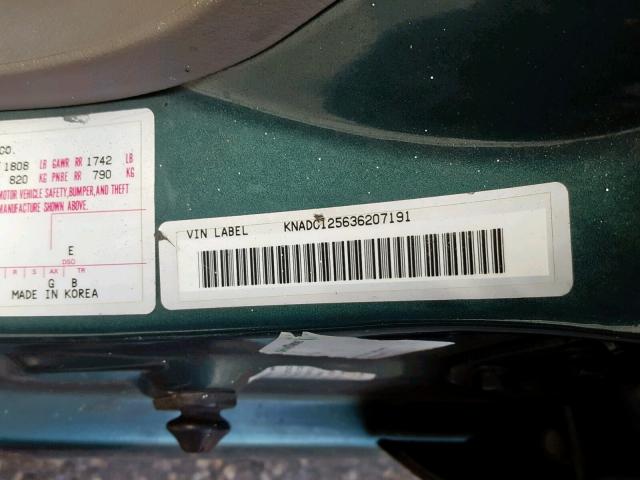 KNADC125636207191 - 2003 KIA RIO BLUE photo 10