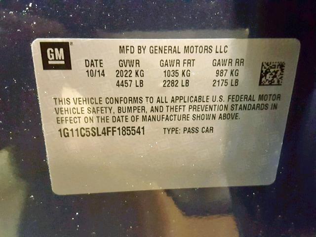 1G11C5SL4FF185541 - 2015 CHEVROLET MALIBU 1LT BLUE photo 10