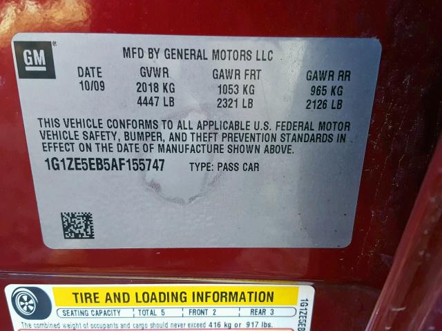 1G1ZE5EB5AF155747 - 2010 CHEVROLET MALIBU LTZ RED photo 10