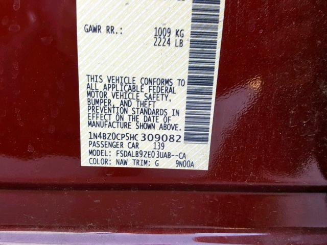 1N4BZ0CP5HC309082 - 2017 NISSAN LEAF S RED photo 10