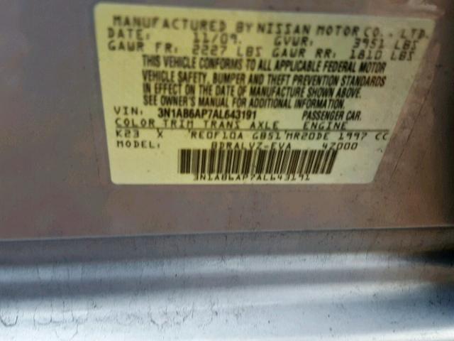 3N1AB6AP7AL643191 - 2010 NISSAN SENTRA 2.0 SILVER photo 10