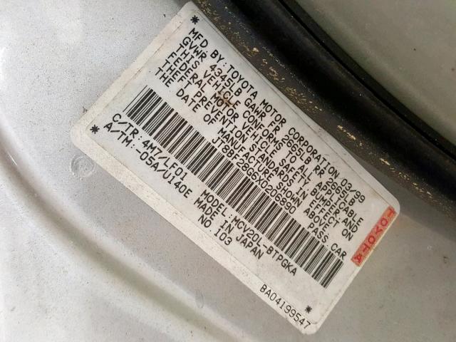 JT8BF28G6X0206890 - 1999 LEXUS ES 300 TAN photo 10