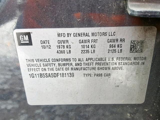 1G11B5SA5DF181139 - 2013 CHEVROLET MALIBU LS GRAY photo 10