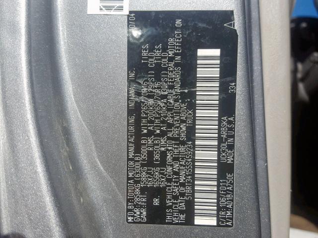 5TBRT34155S459234 - 2005 TOYOTA TUNDRA ACC SILVER photo 10