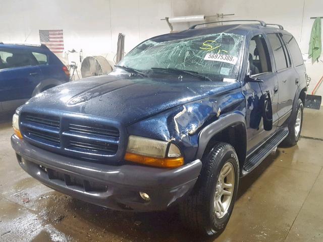 1D4HS38N03F525062 - 2003 DODGE DURANGO SP BLUE photo 2