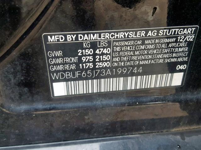 WDBUF65J73A199744 - 2003 MERCEDES-BENZ E 320 BLUE photo 10