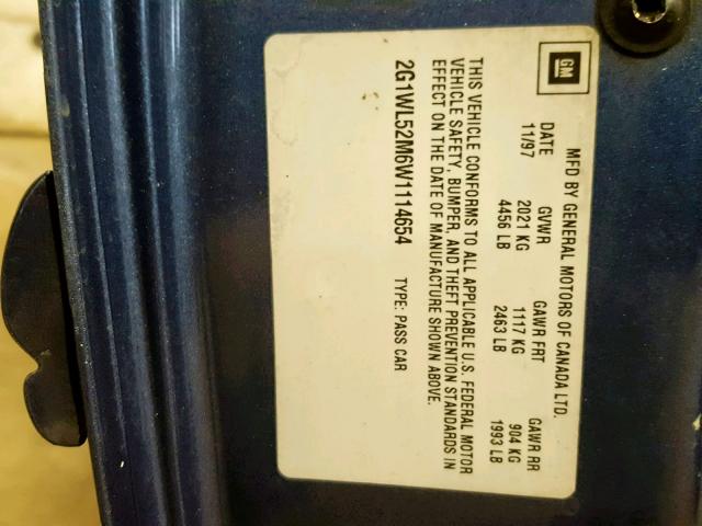 2G1WL52M6W1114654 - 1998 CHEVROLET LUMINA BAS Mavi foto 10