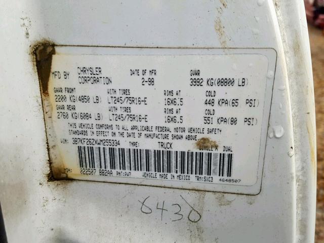 3B7KF26ZXWM255334 - 1998 DODGE RAM 2500 WHITE photo 10