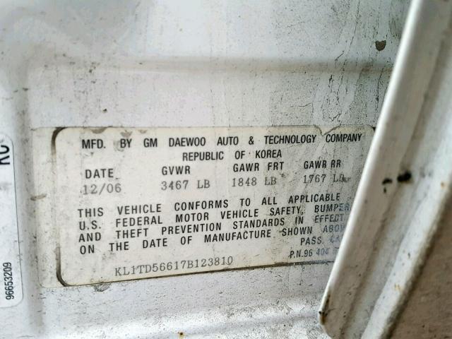 KL1TD56617B123810 - 2007 CHEVROLET AVEO BASE Ağ foto 10