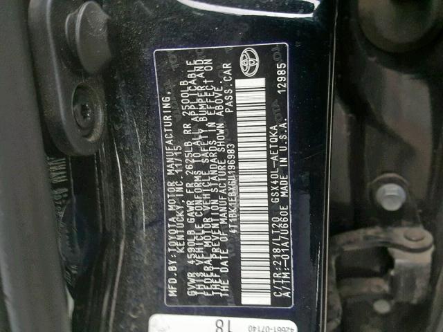 4T1BK1EBXGU196983 - 2016 TOYOTA AVALON XLE BLACK photo 10