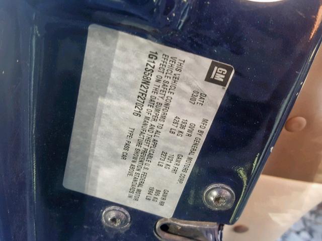 1G1ZS58N27F270216 - 2007 CHEVROLET MALIBU LS BLUE photo 10