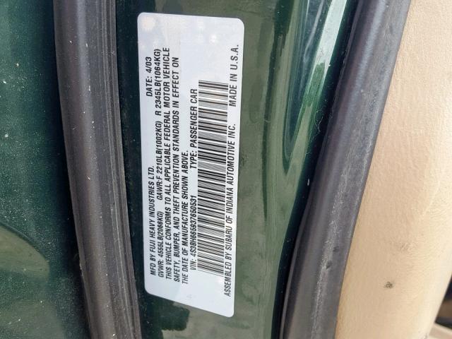 4S3BH665937650531 - 2003 SUBARU LEGACY OUT GREEN photo 10