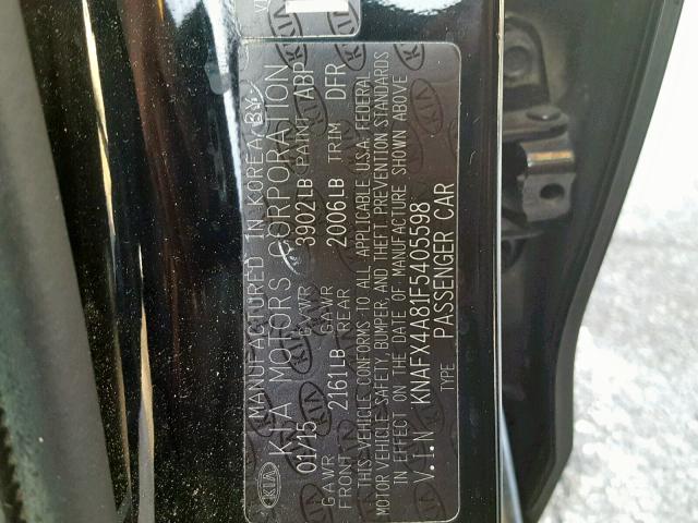 KNAFX4A81F5405598 - 2015 KIA FORTE EX BLACK photo 10