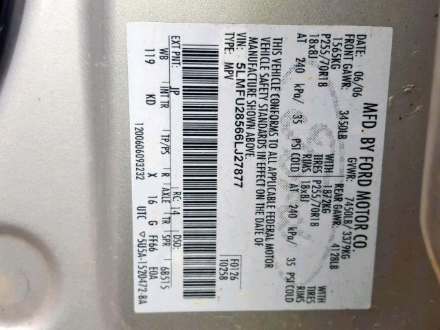 5LMFU28566LJ27877 - 2006 LINCOLN NAVIGATOR Gümüş foto 10