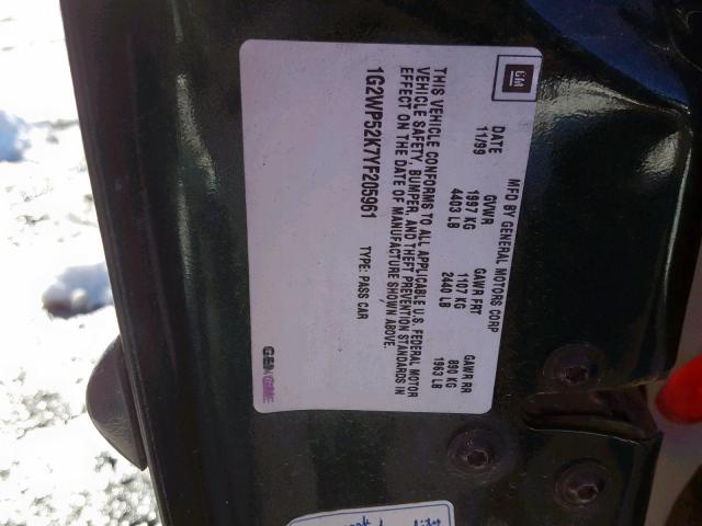 1G2WP52K7YF205961 - 2000 PONTIAC GRAND PRIX მწვანე ფოტო 10