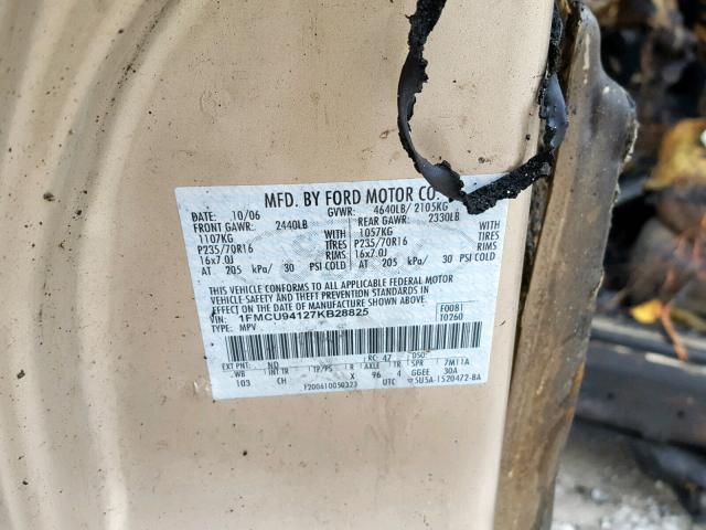 1FMCU94127KB28825 - 2007 FORD ESCAPE LIM TAN photo 10