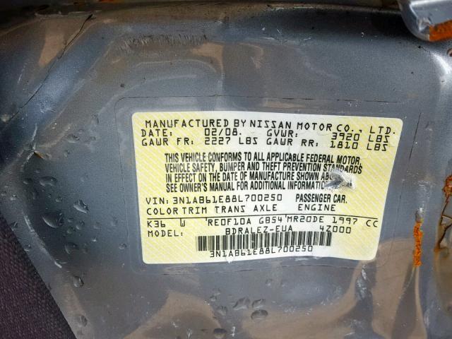 3N1AB61E88L700250 - 2008 NISSAN SENTRA 2.0 GRAY photo 10