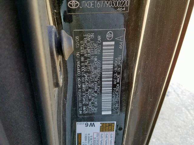 JTKDE167790300220 - 2009 TOYOTA SCION TC შავი ფოტო 10