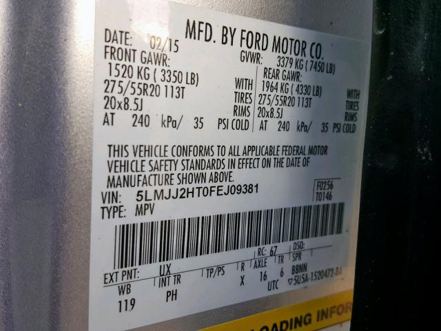 5LMJJ2HT0FEJ09381 - 2015 LINCOLN NAVIGATOR SILVER photo 10