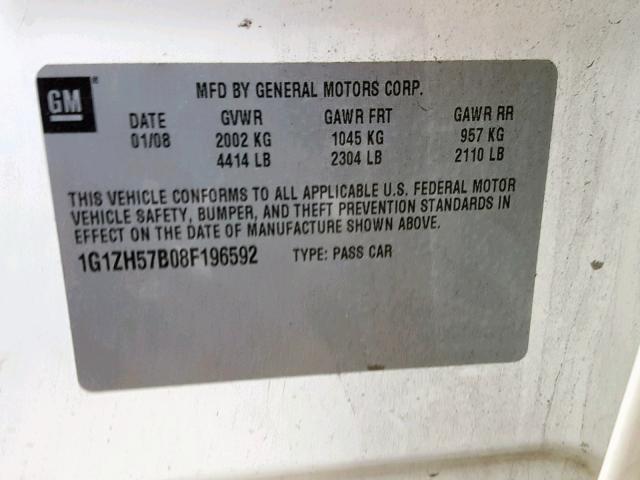 1G1ZH57B08F196592 - 2008 CHEVROLET MALIBU 1LT WHITE photo 10