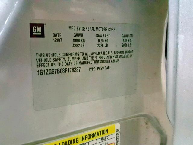 1G1ZG57B08F178287 - 2008 CHEVROLET MALIBU LS 棕色 照片 10