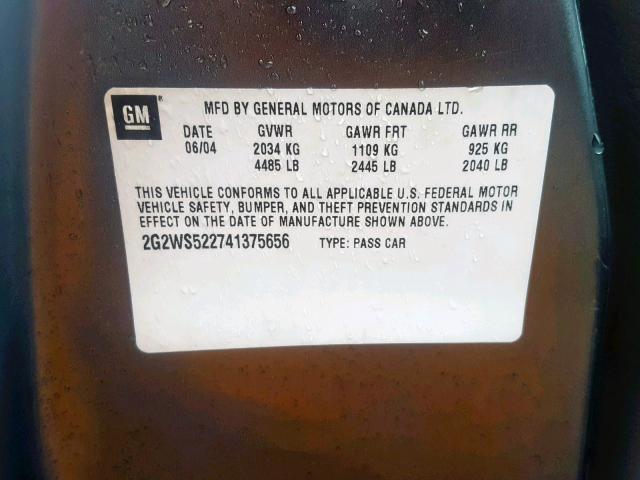 2G2WS522741375656 - 2004 PONTIAC GRAND PRIX GRAY photo 10