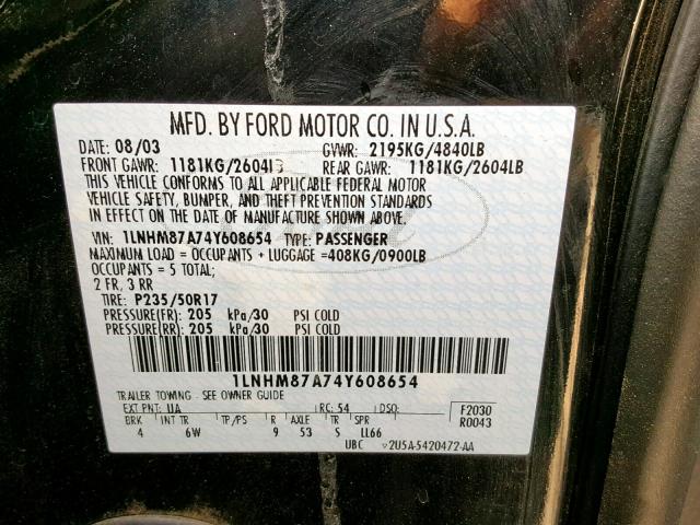 1LNHM87A74Y608654 - 2004 LINCOLN LS أسود صورة 10