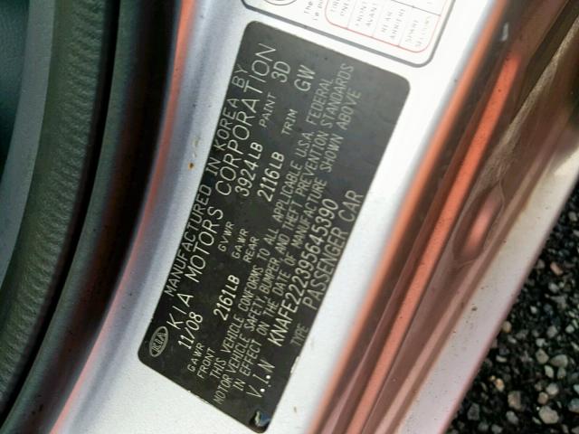 KNAFE222395645390 - 2009 KIA SPECTRA EX SILVER photo 10