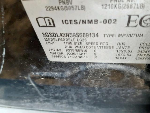 3GSDL43N59S609134 - 2009 SATURN VUE XE BLACK photo 10