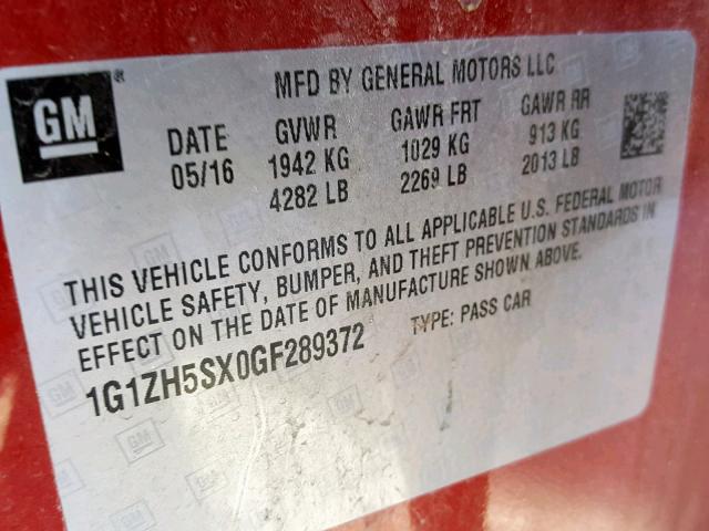 1G1ZH5SX0GF289372 - 2016 CHEVROLET MALIBU PRE 红色 照片 10