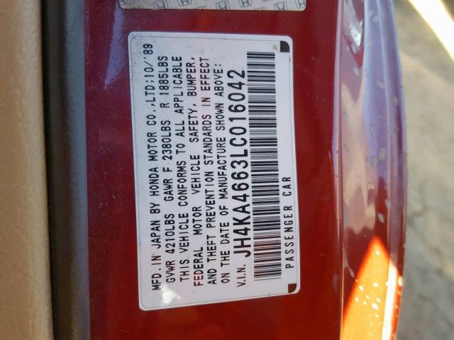 JH4KA4663LC016042 - 1990 ACURA LEGEND L RED photo 10