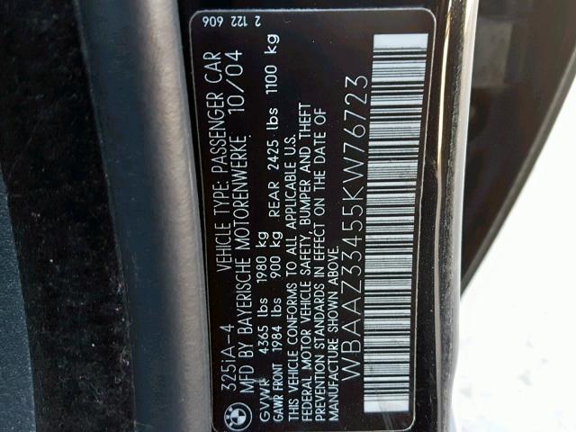 WBAAZ33455KW76723 - 2005 BMW 325 IS SUL BLACK photo 10