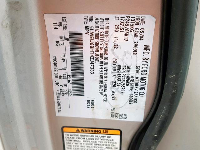 5LMEU68H14ZJ47333 - 2004 LINCOLN AVIATOR 银色 照片 10