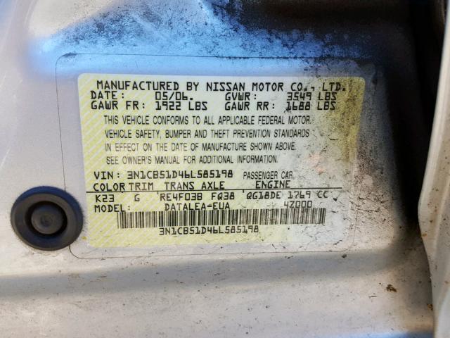 3N1CB51D46L585198 - 2006 NISSAN SENTRA 1.8 SILVER photo 10