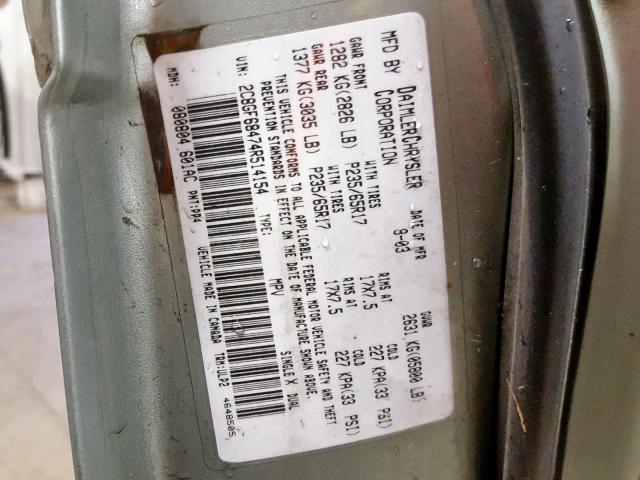 2C8GF68474R514154 - 2004 CHRYSLER PACIFICA GRAY photo 10