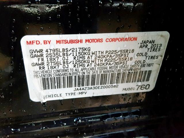 JA4AZ3A30EZ000582 - 2014 MITSUBISHI OUTLANDER BLACK photo 10