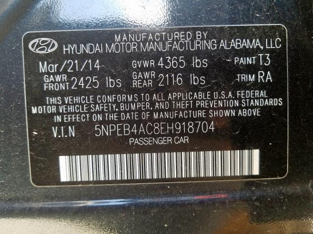 5NPEB4AC8EH918704 - 2014 HYUNDAI SONATA GLS  photo 10