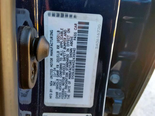 5Y2SL63845Z439340 - 2005 PONTIAC VIBE BLUE photo 10