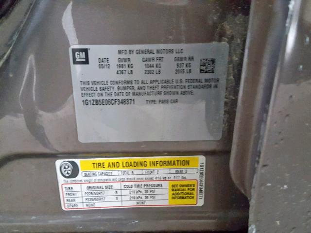 1G1ZB5E06CF348371 - 2012 CHEVROLET MALIBU LS 棕色 照片 10