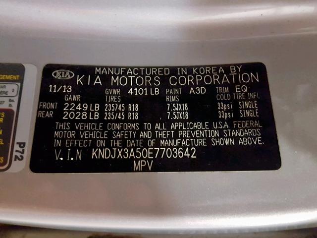 KNDJX3A50E7703642 - 2014 KIA SOUL ! SILVER photo 10