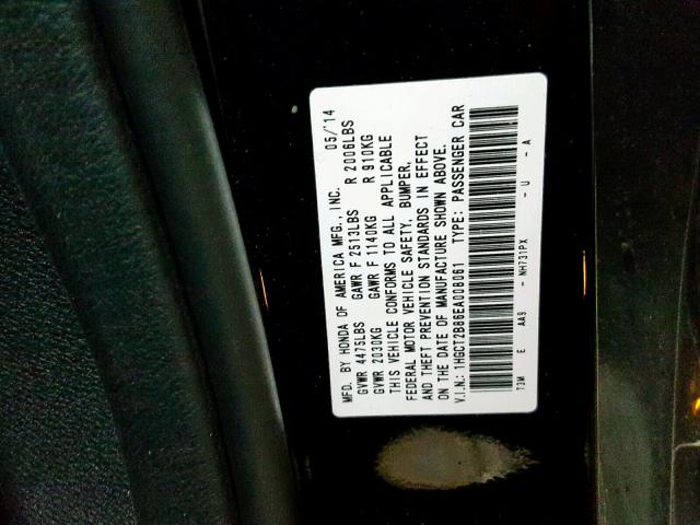 1HGCT2B86EA008061 - 2014 HONDA ACCORD EXL BLACK photo 10