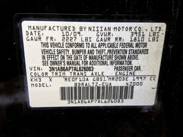 3N1AB6AP7AL626083 - 2010 NISSAN SENTRA 2.0 BLACK photo 10