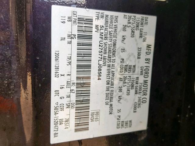 5LMFU27577LJ08564 - 2007 LINCOLN NAVIGATOR PURPLE photo 10