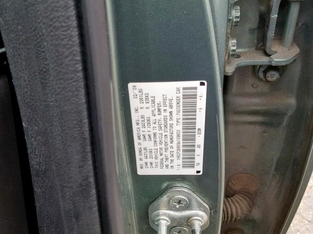 1HGCP26809A109603 - 2009 HONDA ACCORD EXL GREEN photo 10