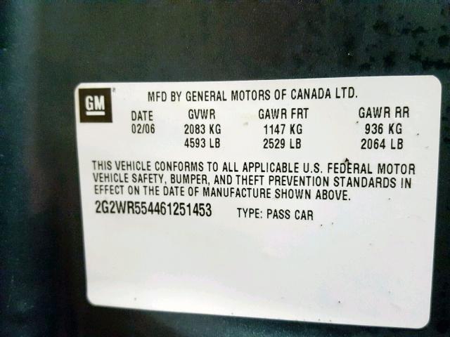 2G2WR554461251453 - 2006 PONTIAC GRAND PRIX BLUE photo 10