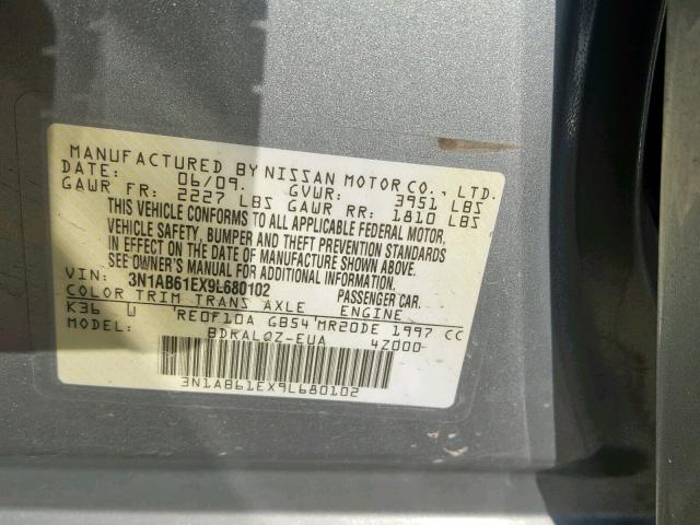 3N1AB61EX9L680102 - 2009 NISSAN SENTRA 2.0 GRAY photo 10