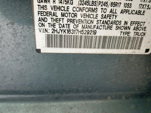 2HJYK16317H529219 - 2007 HONDA RIDGELINE BLUE photo 10